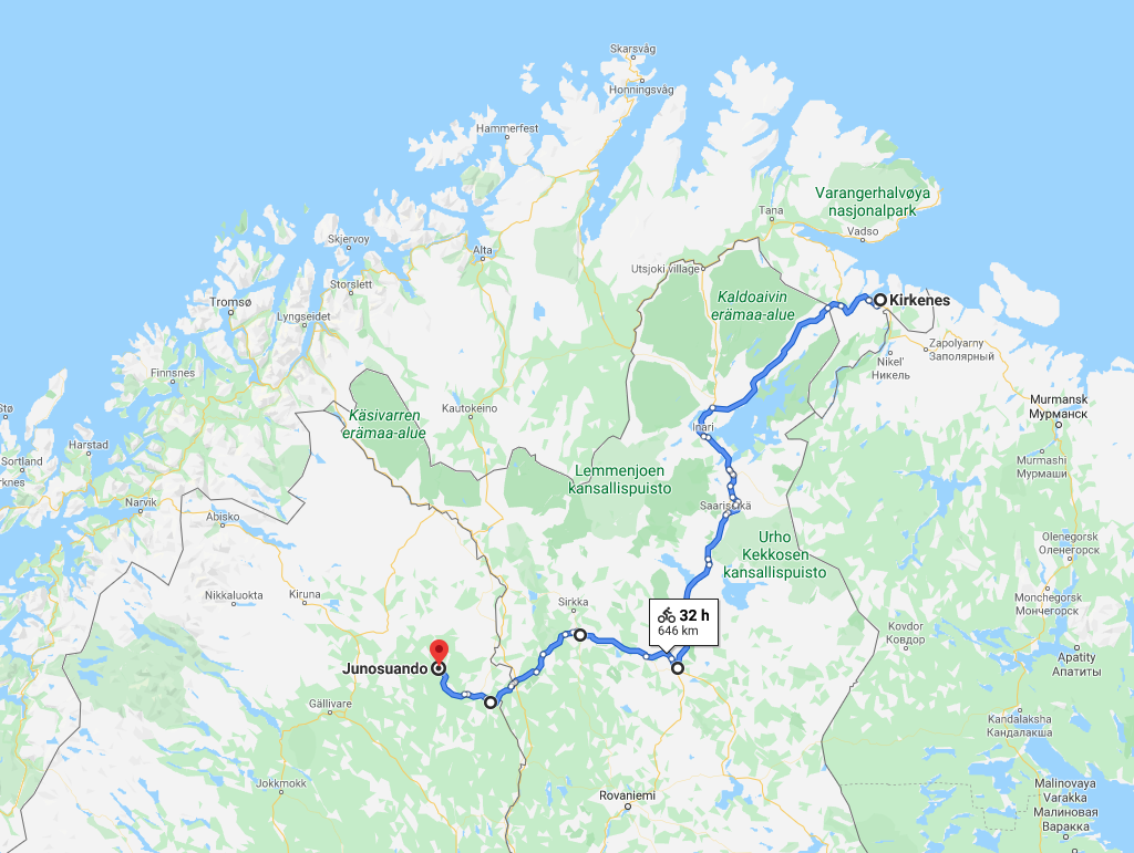 Cycling Route Kirkenes Norway to Junosuando Sweden